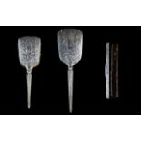 Antique Solid Silver Ladies Three Piece Vanity Set Circa 1900 Comprises large hand mirror plus a