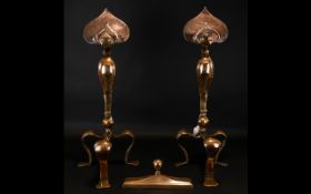 Art Nouveau Stunning Pair of Handmade Planished Copper Fire Dogs. c.1900. Each Fire Dog 22.5