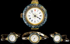 Ladies - Impressive 1930's 15ct Two Tone Gold Wrist Watch, with Diamond Set and Enamel Bezel,