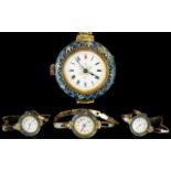 Ladies - Impressive 1930's 15ct Two Tone Gold Wrist Watch, with Diamond Set and Enamel Bezel,