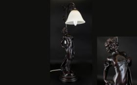 Modern Bronzed Effect Figural Table Lamp, In The Form Of A Classical Maiden, Branch Support,