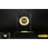 Jappy Freres 19th Century Nice Quality And Impressive Black Marble 8 Day Mantel Clock.