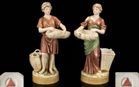 Royal Dux Bohemia Pair of Handpainted Porcelain Figures,