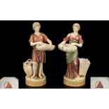 Royal Dux Bohemia Pair of Handpainted Porcelain Figures,