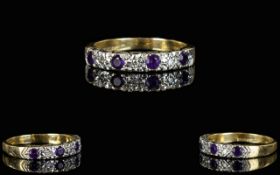 9ct Gold Attractive Amethyst and Diamond Set Dress Ring. Fully Hallmarked.
