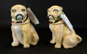 A Late 19th Century Quality Ceramic Pair Of German Pug Dog Figurative Jars Comprising removable