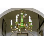 Continental Vintage Five Arm Brass And Ceramic Floral Chandelier A large chandelier with original