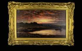 Reginald Aspinall A.R.Cam.A. (1858-1921) Original Oil On Canvas 'Sunset Over The Estuary'
