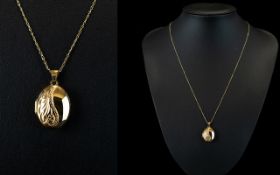 9ct Gold Locket Hinged with Attached 9ct Gold Chain. Both Fully Hallmarked. As New Condition.