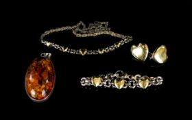 A Small Collection Of Silver Jewellery Four items in total to include collar necklace with gold
