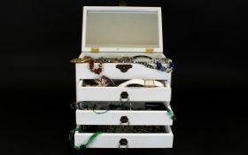 A Wood Jewellery Box Containing A Quantity Of Costume Jewellery Rectangular jewellery chest with