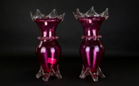 Victorian Period Pair of Very Fine and Impressive Cranberry Glass Vases.