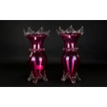 Victorian Period Pair of Very Fine and Impressive Cranberry Glass Vases.