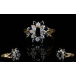 Ladies 9ct Gold Sapphire And Diamond Cluster Ring. Flower head design.
