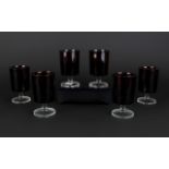 1970's Retro Set Rich Of Six Rich Cranberry Coloured Drinking Goblets Each of cylindrical shape and