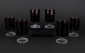 1970's Retro Set Rich Of Six Rich Cranberry Coloured Drinking Goblets Each of cylindrical shape and