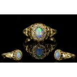 Antique Period 18ct Gold Opal and Diamond Gallery Set Dress Ring.