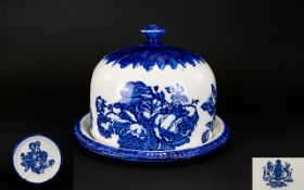 Staffordshire Victoria Ironstone Large Cheese Dome and Stand 'Blue Fade Rose Pattern' circa