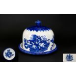 Staffordshire Victoria Ironstone Large Cheese Dome and Stand 'Blue Fade Rose Pattern' circa