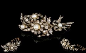 Georgian Period Stunning 15ct Gold Diamond and Pearl Set Brooch/Hair Clip in the form of a flower