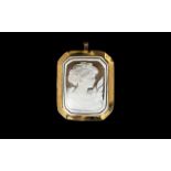 1950's 9ct Yellow Gold Mounted Attractive Shell Cameo Pendant / Brooch of Good Quality.