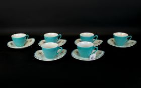 Midwinter Cups And Saucers Elstree Pattern with Turquoise Stars. (6) Six in total.