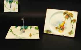 Clarice Cliff Royal Staffordshire Biarritz Plate with Art Deco Handle.