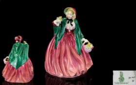 Royal Doulton - Early Porcelain Hand Painted Figure ' Lady Charmian ' Red Dress - Green Shawl.