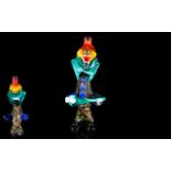 Murano Novelty Multi Coloured Glass Clown Figure With Guitar From The 1960's Standing 13.