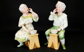 Very Fine Pair of Large German Late 19th Century Bisque Figurines.