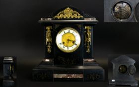 Junghans - Germany Late 19th Century Large and Impressive Black Slate and Marble Mantel Clock. 8 Day