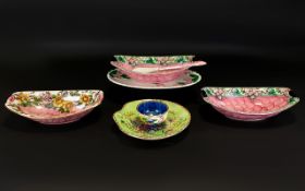A Collection of Maling Lustre Ware Including a pair of maling dishes 'Pink Thumbprint' pattern,