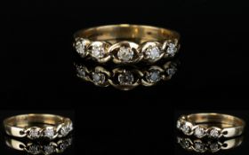 Ladies - 9ct Gold 5 Stone Diamond Set Dress Ring. Fully Hallmarked. Ring Size N-O. As New Condition.