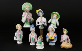 German 19th Century Collection of Hand Painted Pin Cushion Half Body Porcelain Dolls ( 8 ) Eight In