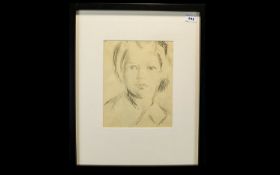 Rowland Suddaby ( 1912 - 1973 ) Portrait Drawing of a Woman. Pencil, 10.5/8 x 8.5 Inches. From a