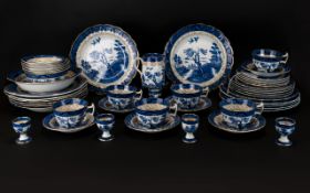 Booths Real Old Willow Part Dinner Service comprising of 6 Shallow Bowls, 2 Sandwich/Cake Plates,