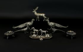 Mixed Collection of Silver Plated Mixed Metal comprising animal figures, pair of shell salts,