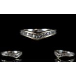 Ladies 9ct White Gold Diamond Set Wishbone Ring, Set with 13 Small Diamonds. Marked 9.375.