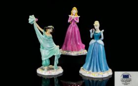Royal Doulton - Hand Painted Porcelain Walt Disney Princesses Figurines ( 3 ) In Total.