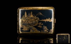 Japanese Damascene Komai Style Quality Mixed Metal Cigarette Case The front of the case features