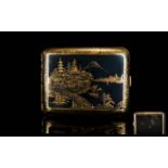 Japanese Damascene Komai Style Quality Mixed Metal Cigarette Case The front of the case features