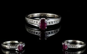 18ct White Gold - Natural Ruby and Diamond Set Dress Ring,