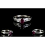 18ct White Gold - Natural Ruby and Diamond Set Dress Ring,