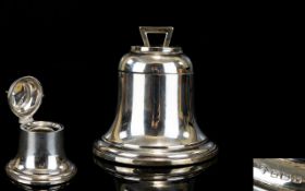 Edwardian Period - Unusual Silver Ships Inkwell Stand for a Desk, In The Form of a Large Bell.