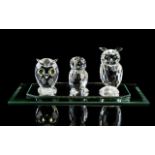 Swarovski - Silver Crystal Trio of Owl Figures. Comprises 1/ Night Owl. Designer Anton Hirzinger.