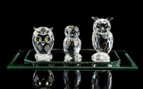 Swarovski - Silver Crystal Trio of Owl Figures. Comprises 1/ Night Owl. Designer Anton Hirzinger.