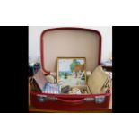 Vintage Ladies Vanity Case containing an assortment of items.