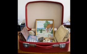 Vintage Ladies Vanity Case containing an assortment of items.