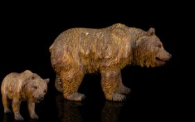 A Black Forest Carved Bear With Bead Eyes And Painted Mouth 9 1/2" x 6 1/4.