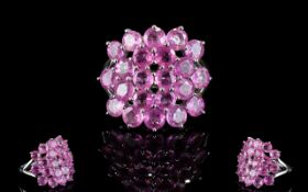 9ct White Gold Pink Sapphire Set Cluster Ring. Of very nice quality. Fully hallmarked.